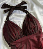 Special Gradient Color Burgundy Prom Dresses Tie Halter Date/Birthday Prom Dresses