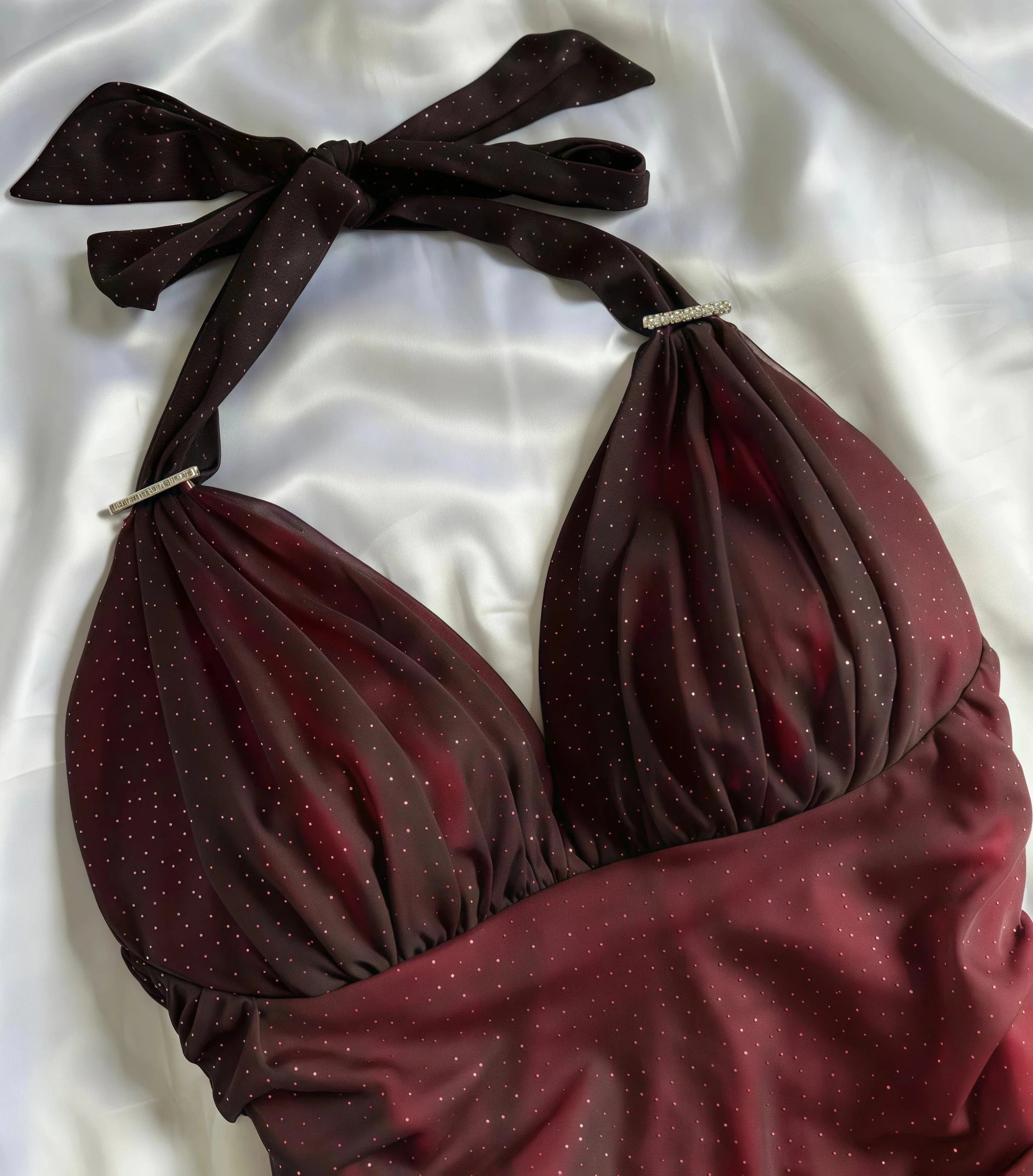 Special Gradient Color Burgundy Prom Dresses Tie Halter Date/Birthday Prom Dresses