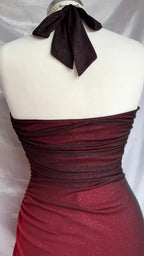 Special Gradient Color Burgundy Prom Dresses Tie Halter Date/Birthday Prom Dresses