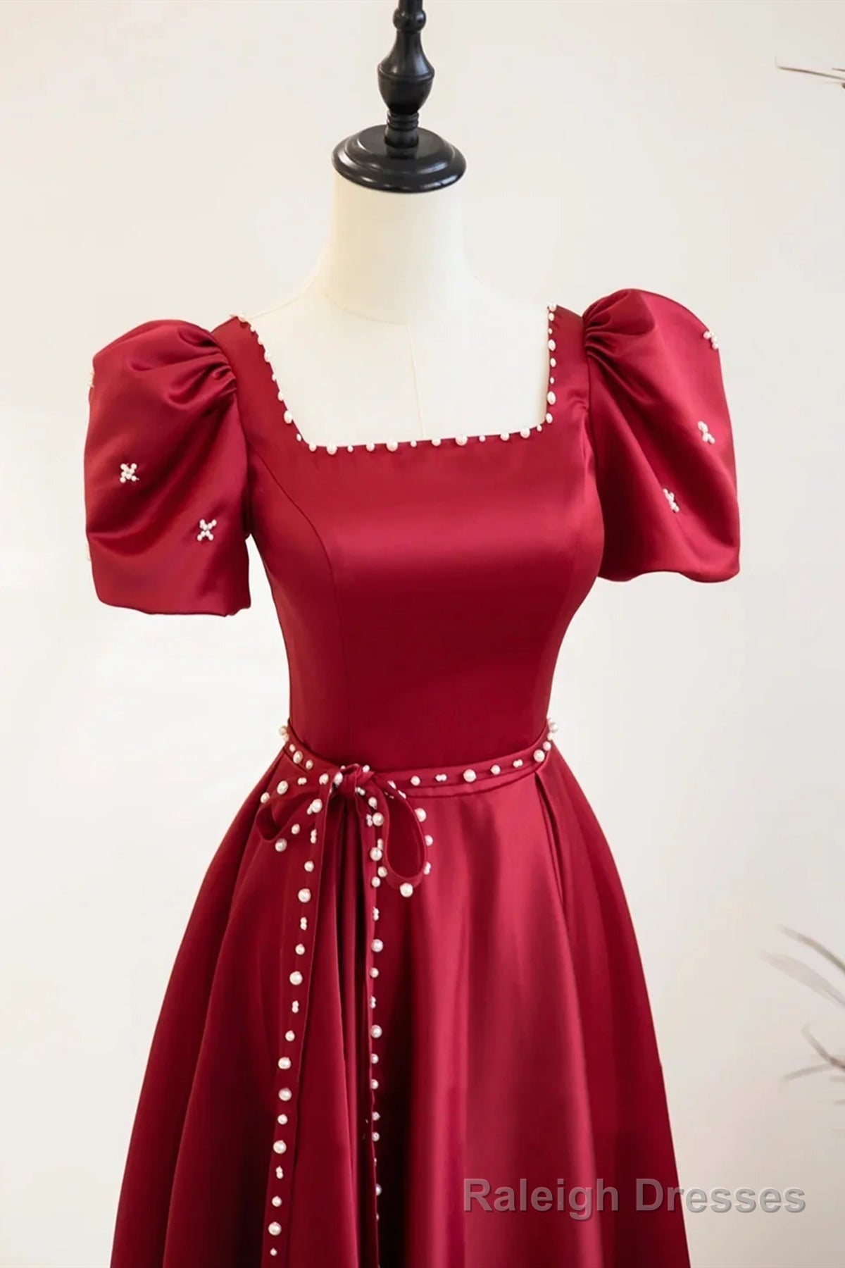 Square Neck Burgundy Long Prom Dresses, Wine Red Long Formal Evening Dresses Secondary image