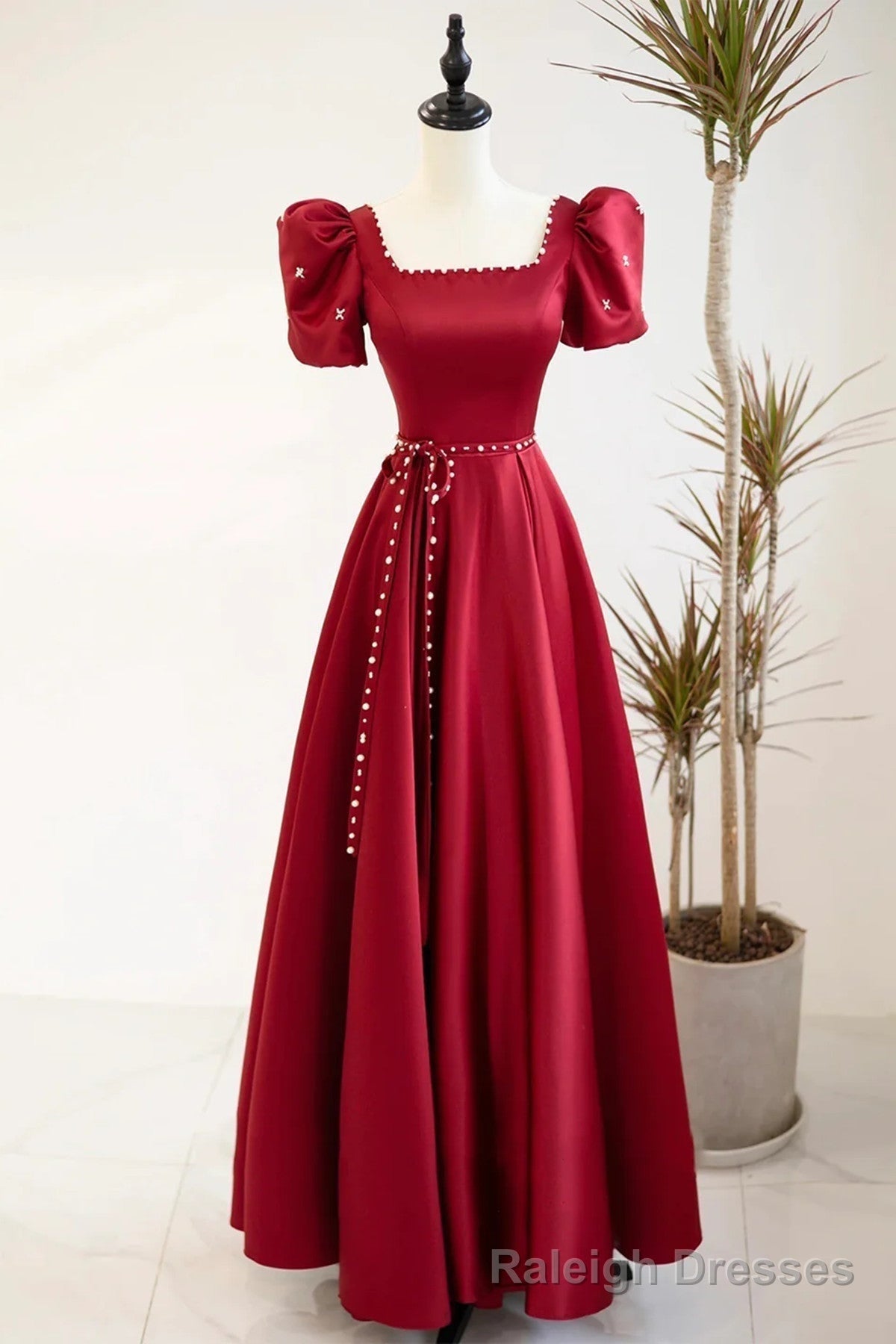 Square Neck Burgundy Long Prom Dresses, Wine Red Long Formal Evening Dresses Main image