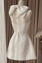 Square Neck Halter Sleeveless Satin A-Line Mini Homecoming Dresses With Bow