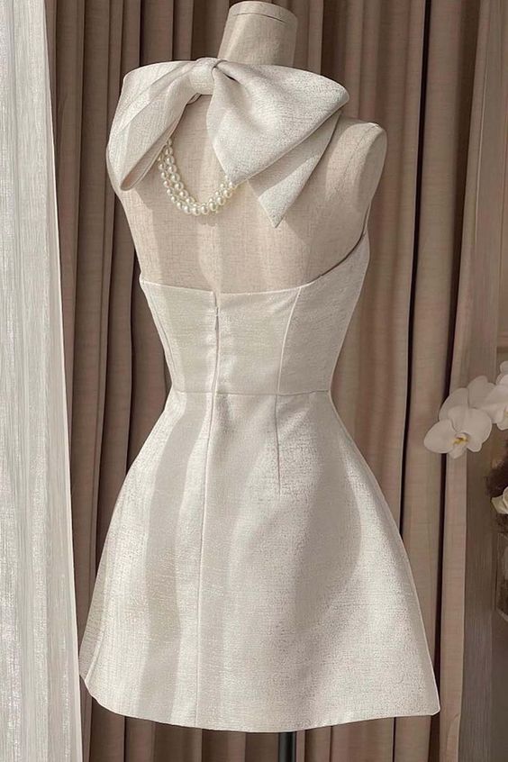 Square Neck Halter Sleeveless Satin A-Line Mini Homecoming Dresses With Bow
