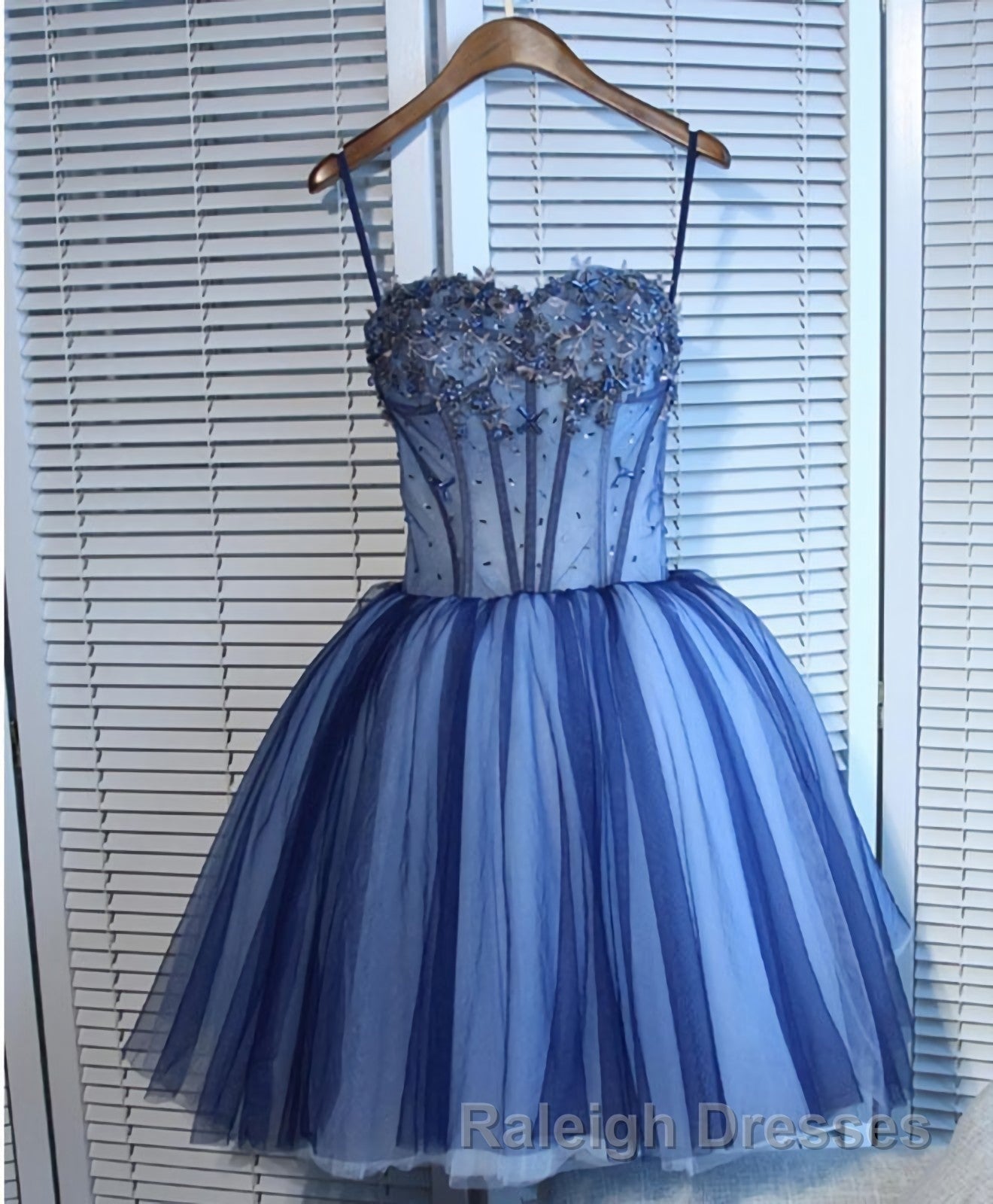 Charming Blue Lace Tule A Lin Short Prom Dress, Homecoming Dress Secondary image