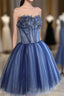 Charming Blue Lace Tule A Lin Short Prom Dresses Homecoming Dresses