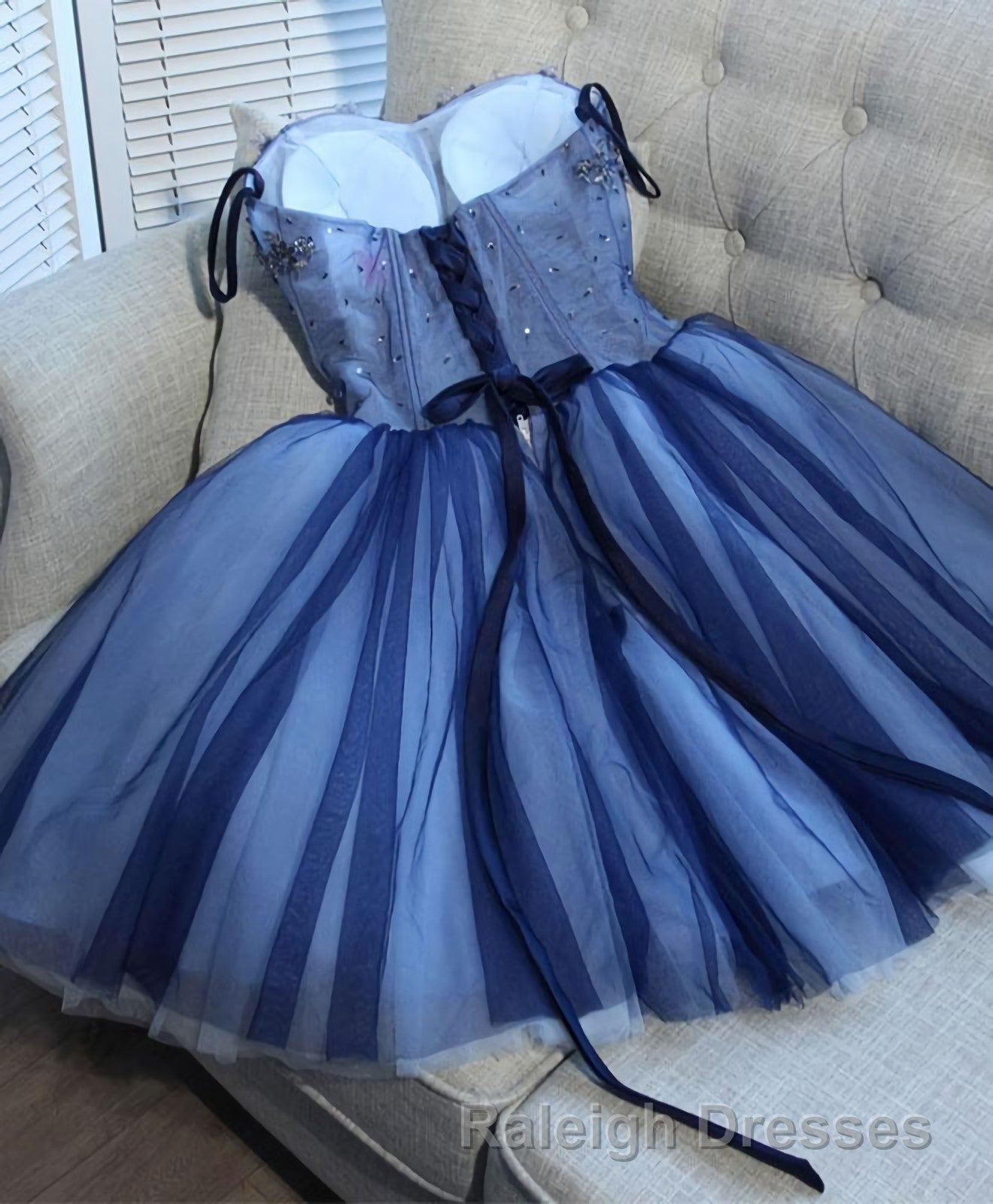 Charming Blue Lace Tule A Lin Short Prom Dresses Homecoming Dresses