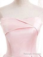 Strapless A Line Pink Satin Prom Dresses, Pink Satin Long Prom Dress