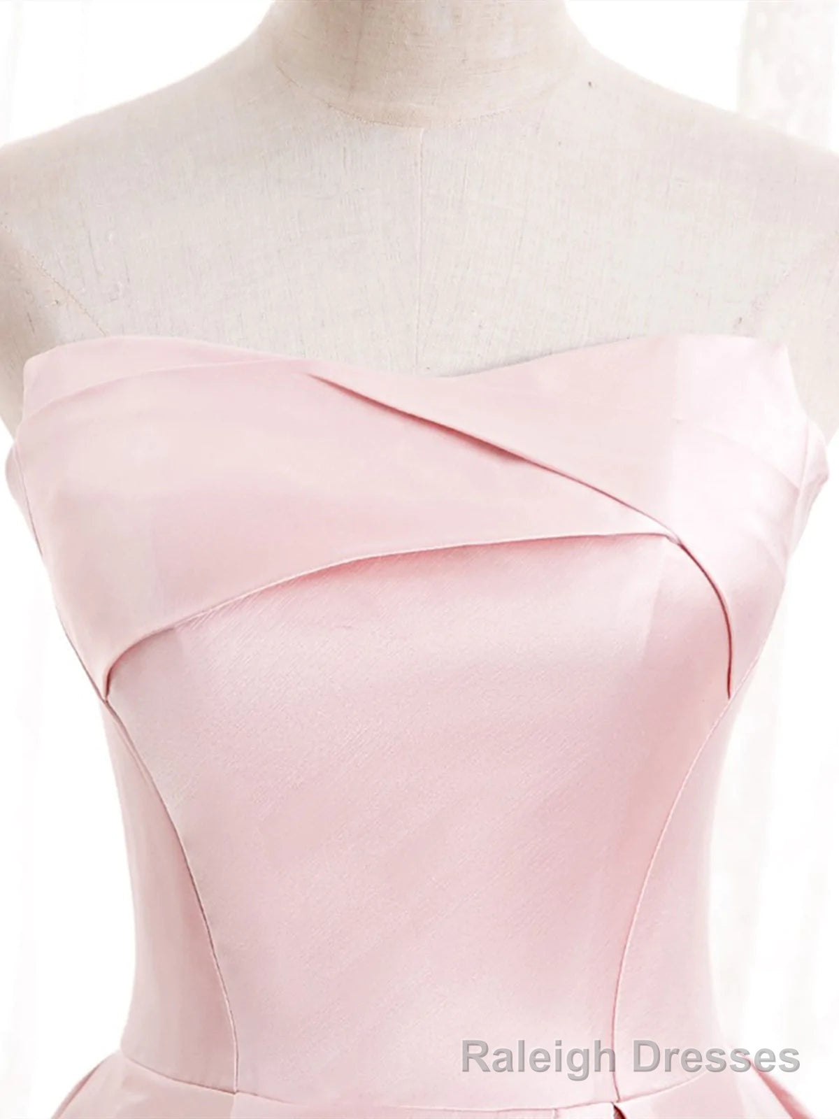 Strapless A Line Pink Satin Prom Dresses, Pink Satin Long Prom Dress