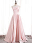 Strapless A Line Pink Satin Prom Dresses, Pink Satin Long Prom Dress