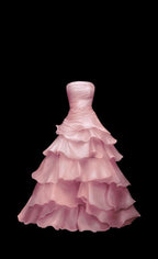 Strapless A-Line Ruffle Prom Dresses Long Layered Wedding Dresses