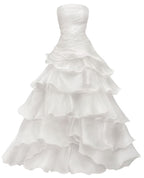 Strapless A-Line Ruffle Prom Dresses Long Layered Wedding Dresses