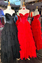 Strapless A-Line Ruffle Long Prom Dress With Split