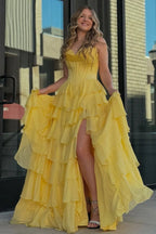 Strapless A-Line Ruffle Long Prom Dress With Split