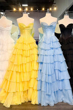 Strapless A-Line Ruffle Long Prom Dress With Split