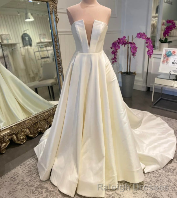 Strapless A Line Satin Wedding Dress