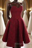 Strapless Backless Burgundy Lace Short Prom Dress, Short Burgundy Lace Homecoming Dress
