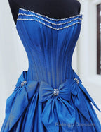 Strapless Ball Gown Long Prom Dress with Beading and Bow