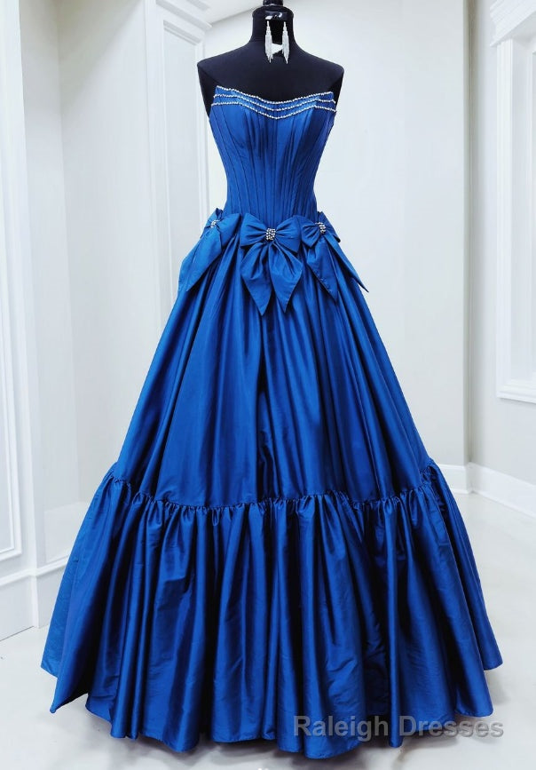 Strapless Ball Gown Long Prom Dress with Beading and Bow Main image
