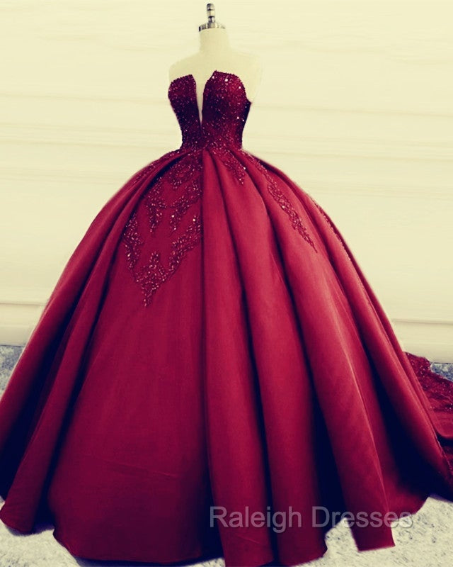 Strapless Ball Gown Satin Dresses Lace Appliques Secondary image