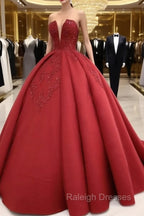 Strapless Ball Gown Satin Dresses Lace Appliques