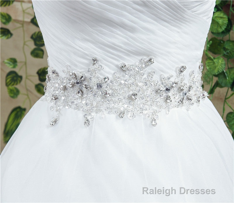 Strapless Beading Train Wedding Dresses With Crystals