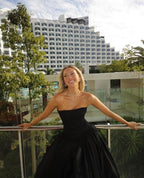 Strapless Black A-Line Prom Dress Long With Slit