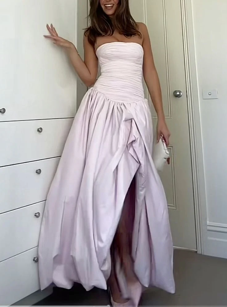 Strapless Black A-Line Prom Dress Long With Slit