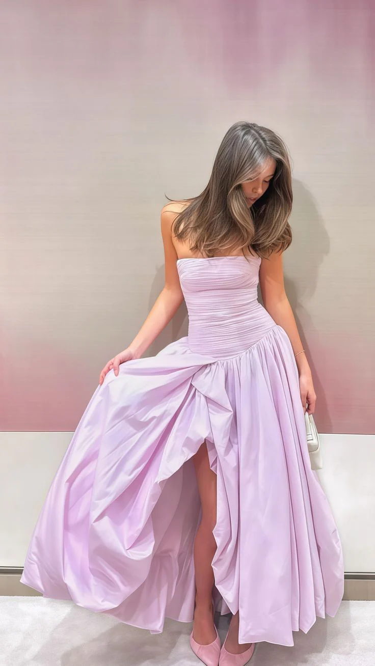 Strapless Black A-Line Prom Dress Long With Slit