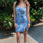 Strapless Blue Print Bodycon Prom Dresses Homecoming Dresses