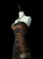 Strapless Brown Vintage Prom Dress Sleeveless Long Prom Gown
