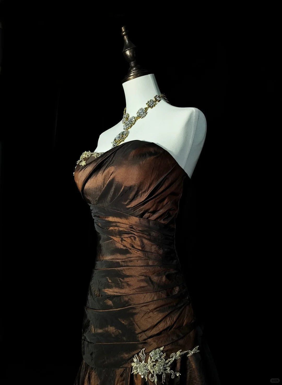 Strapless Brown Vintage Prom Dress Sleeveless Long Prom Gown