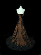 Strapless Brown Vintage Prom Dress Sleeveless Long Prom Gown