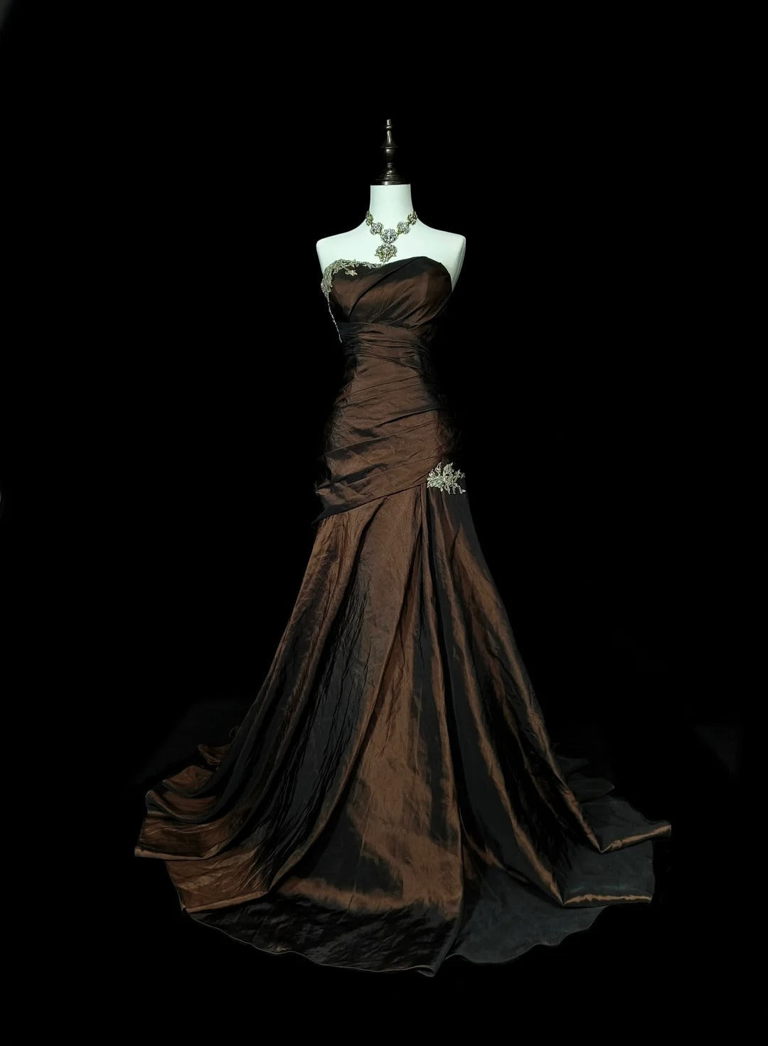 Strapless Brown Vintage Prom Dress Sleeveless Long Prom Gown