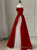 Strapless Burgundy Long Prom Dresses, Strapless Burgundy Long Formal Prom Dresses