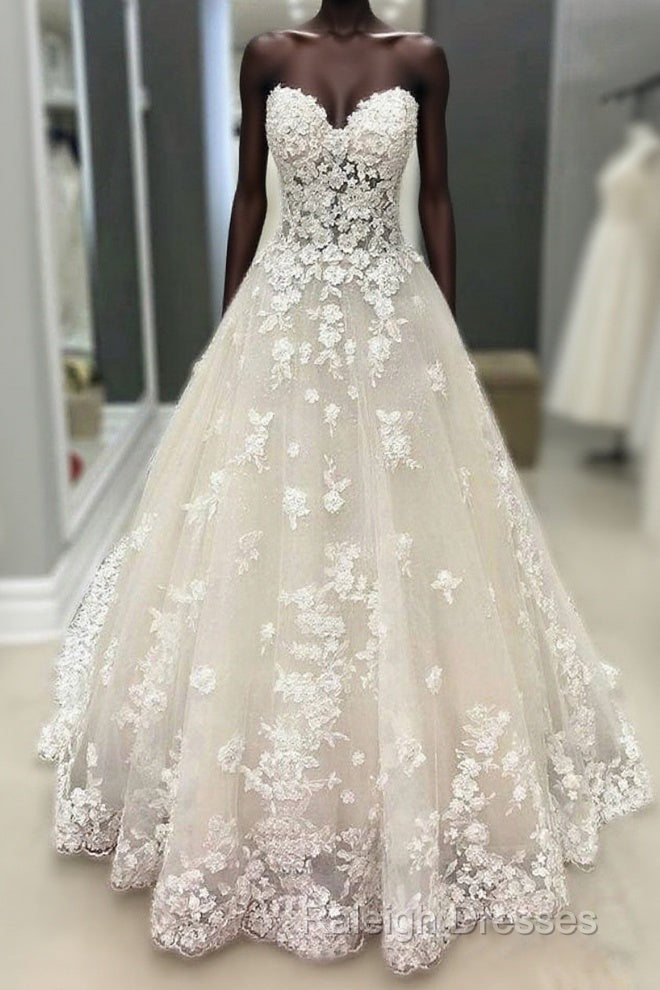 Strapless Champagne Lace Wedding Dress Prom Dresses Prom Gown Main image