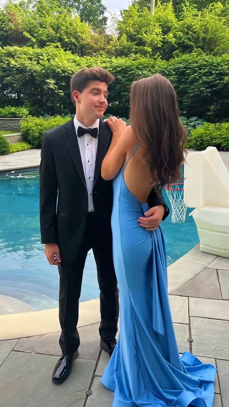 Blue Mermaid Prom Dress Open Back Long Prom Dresses Secondary image