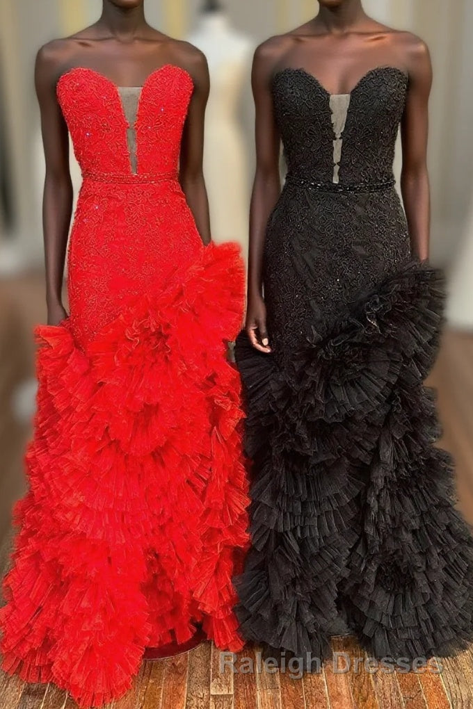 Strapless Cut-Out Back Ruffle Layers Mermaid Prom Dress – Raleigh Dresses