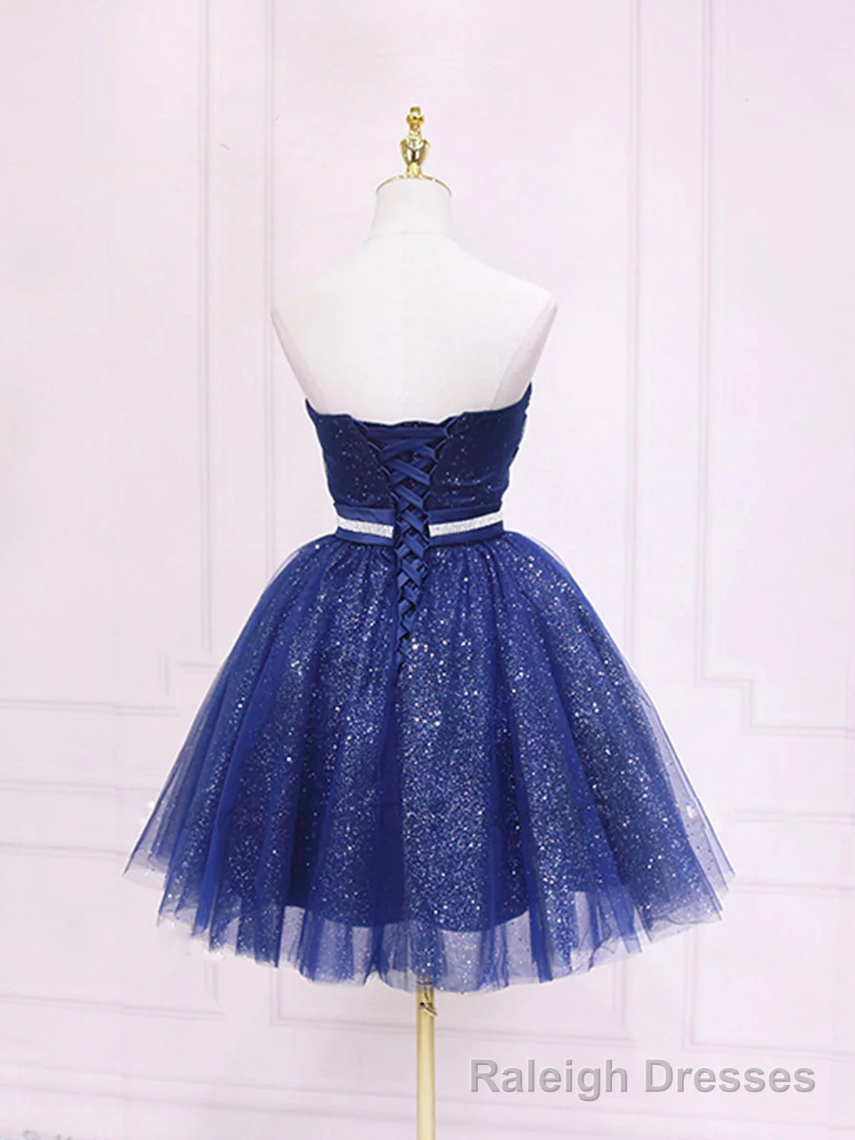 Strapless Dark Blue Short Prom Dresses, Short Dark Blue Graduation Homecoming Dresses