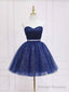 Strapless Dark Blue Short Prom Dresses, Short Dark Blue Graduation Homecoming Dresses