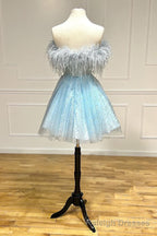 Strapless Feather A Line Cute Homecoming Dress