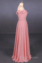 Strapless Floor Length Chiffon Pink Prom Simple A Line Bridesmaid Dress