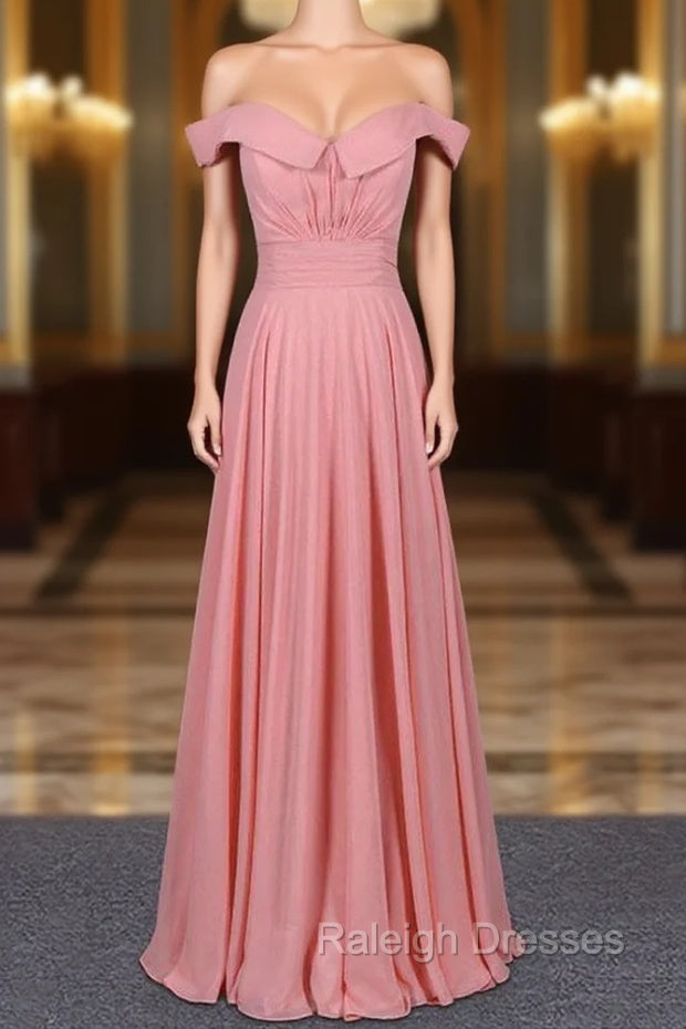Strapless Floor Length Chiffon Pink Prom Simple A Line Bridesmaid Dress Main image