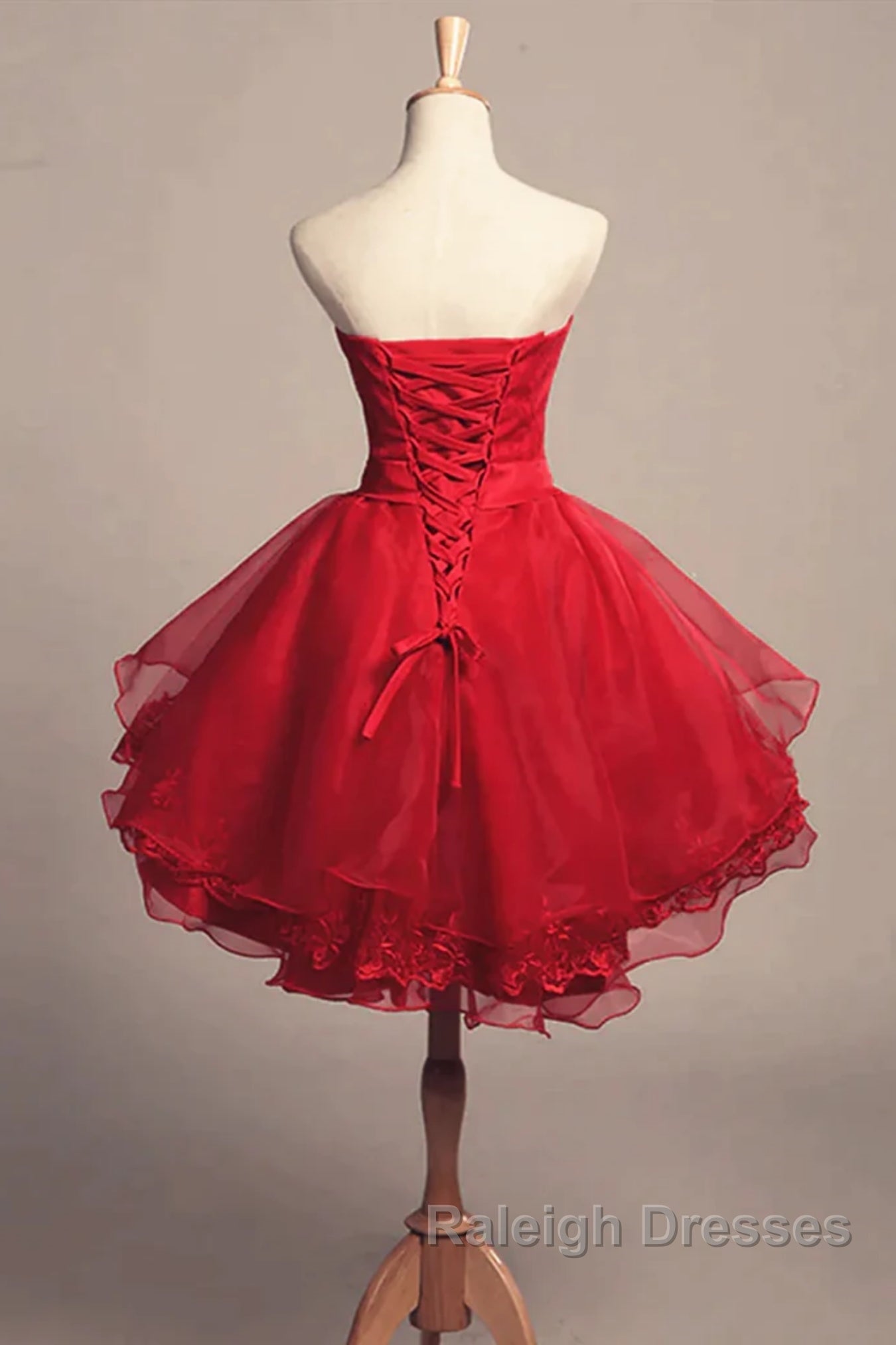 Strapless High Low Red Lace Prom Dresses High Low Red Homecoming Dresses Short Red Lace Prom Graduation Prom Dresses