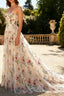Strapless Ivory Floral A Line Long Prom Dress
