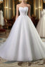 Strapless Lace Appliques Ball Gown Wedding Dresses Sleeveless Bridal Gowns with Sweep Train