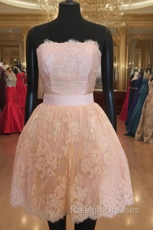 Strapless Lace Homecoming Dresses Short Prom Gowns