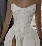 Strapless Lace Satin White Vintage Wedding Dresses