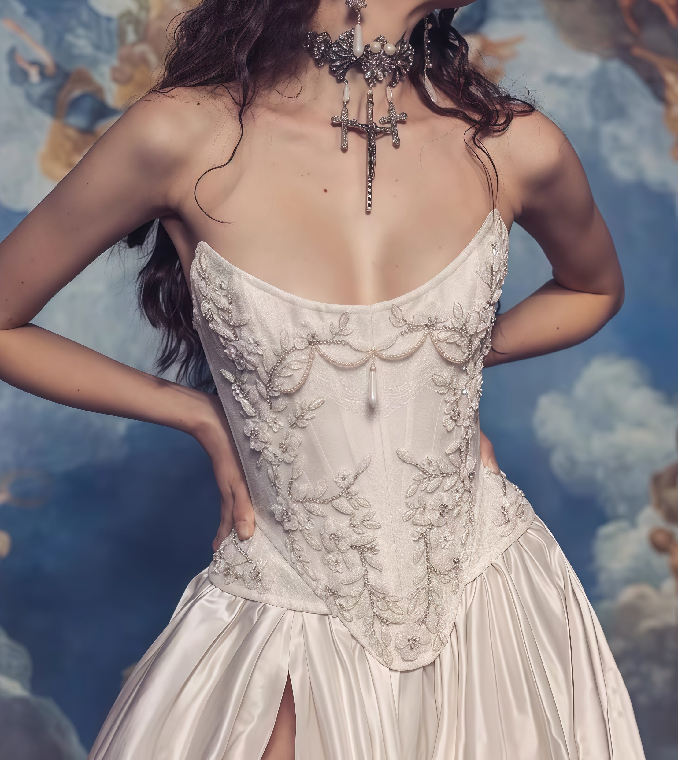 Strapless Lace Satin White Vintage Wedding Dresses