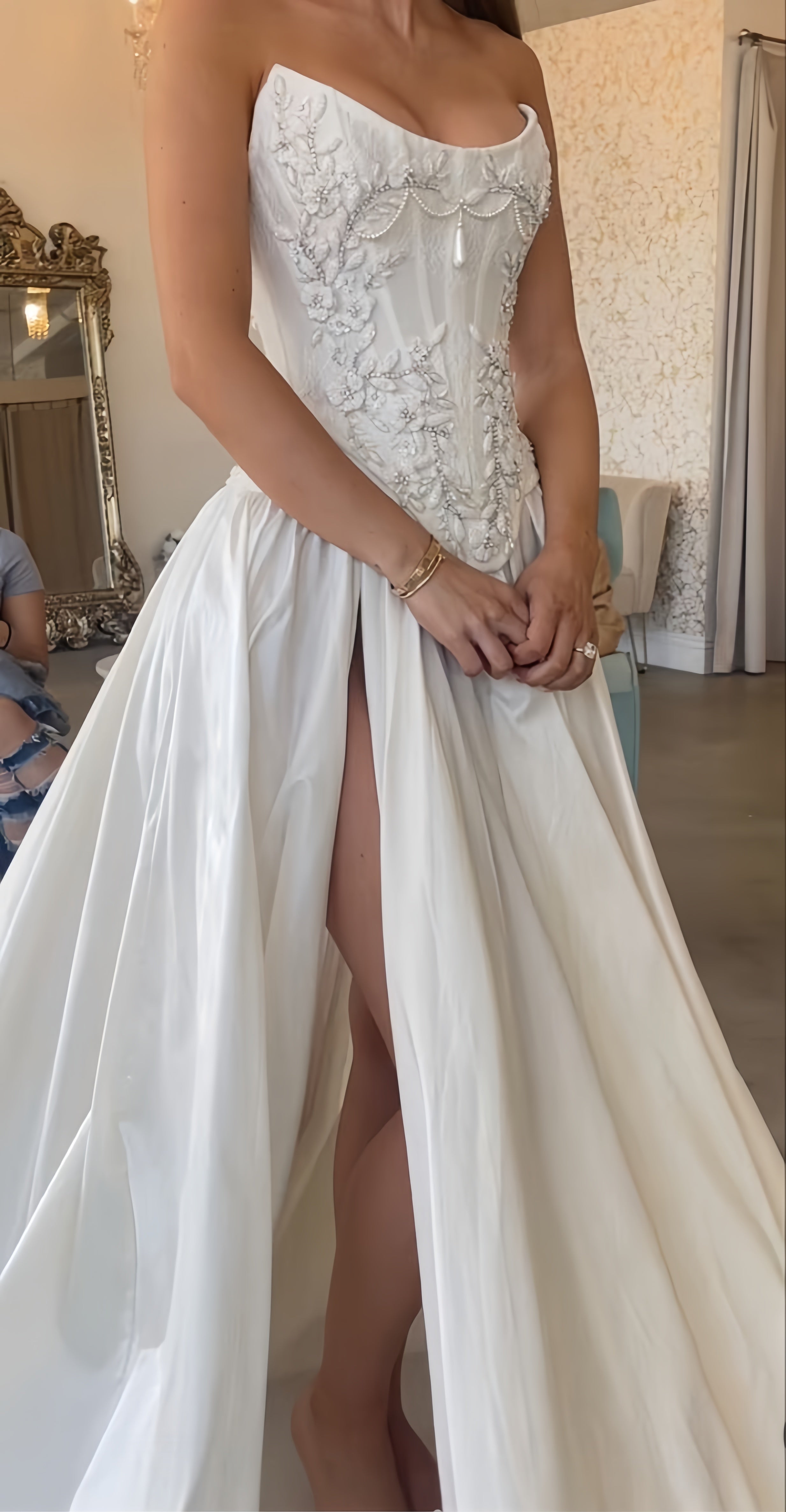 Strapless Lace Satin White Vintage Wedding Dresses