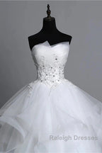 Strapless Layers Wedding Gown With Appliques Beadings